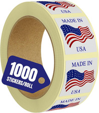 Made in USA Labels 1 X 1 Inches American Flag Stickers Glossy Paper, 1000 PCS Pe