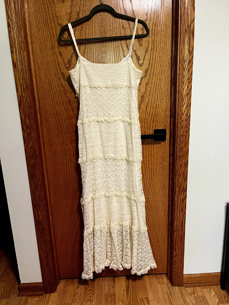 ebay cream dress 90s vintage cream lace midi dress romantic fairy | size m