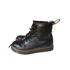 Kids Dr Martens Black Leather Combat Boots Side Zip Airwair Yellow Stitch