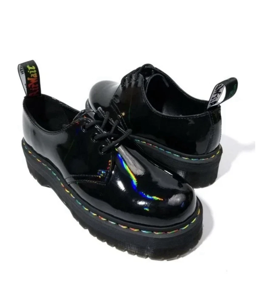 Sapatos plataforma Dr Martens 1461 quad arco-íris patente couro orgulho tamanho 7 - Imagem 2 de 4