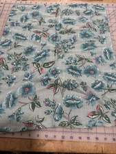 VINTAGE FLOUR SACK / FEED SACK  PIECE 19 X 21 BLUE ON GREEN WITH BUTTERFLIES