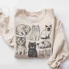Vintage Cat Sweatshirt Cozy Cottagecore Cat Lover Gift, Cute Cat Mom