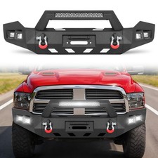 Steel Front Bumper For 2013-2023 Ram 1500 Wwinch Plate Led Light Bar Red D-ring Steel Front Bumper For 2013-2023 Ram 1500 Wwinch Plate Led Light Bar Red D-ring
