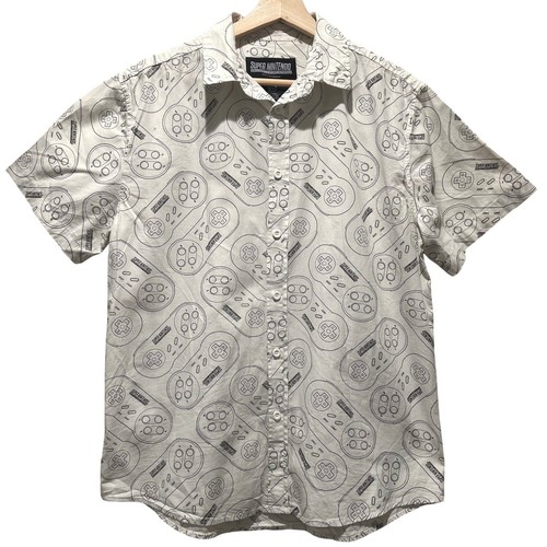 Nintendo Super Nintendo SNES Controller Shirt White All Over Print Button Up L