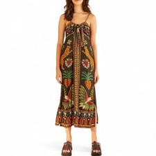 Farm Rio Foliage Sketch Maxi Dress M Print Sleeveless Tie Front Cutout Side Slit
