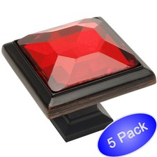 5 Pack Cosmas 5883ORB-R Oil Rubbed Bronze Red Glass Square Cabinet Knob