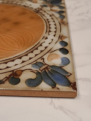 Vintage Ceramic Tile Sassuolo, Italy Hand Painted 8” Brown Blue Coral GUC *Chip - Picture 6 of 10