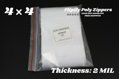 4x4 Clear 2 Mil Zip Poly Plastic Zipper Bags Reclosable Lock Small Baggies
