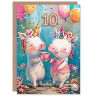 SüßE Einhorn Ferkel Party Ballons 10. 10 Jahre Alt Geburtstagskarte