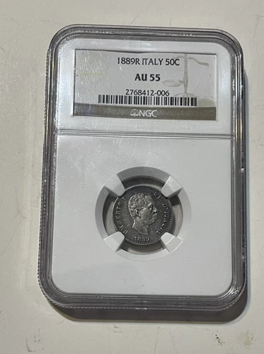 Italy - 1889 Silver 50 Centesimi (NGC AU 55) - Scarce