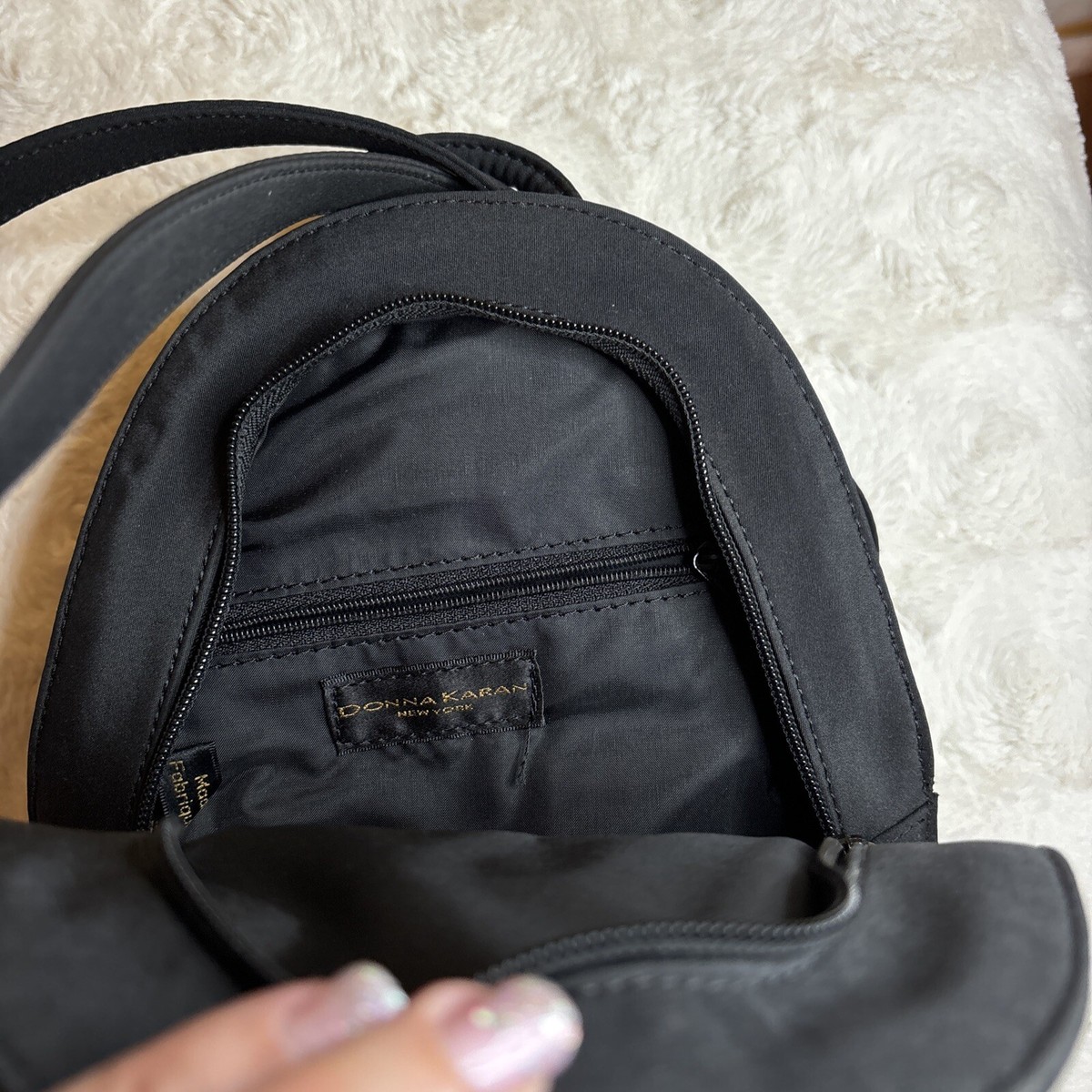 Donna Karan (DK) Black Nylon Mini Backpack With Outside Mesh 