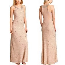 NEW Adrianna Papell Formal Dress Pink Blush Size 6 Caviar Beaded  Evening Gown
