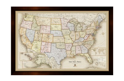 USA Map Magnetic Black Frame W37'' H25'' Home School, Business, Family FREE SHIP