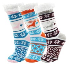 Fluffy Thermal Sherpa Slipper Socks, 3 Pairs for Women, Ultra Soft Christmas