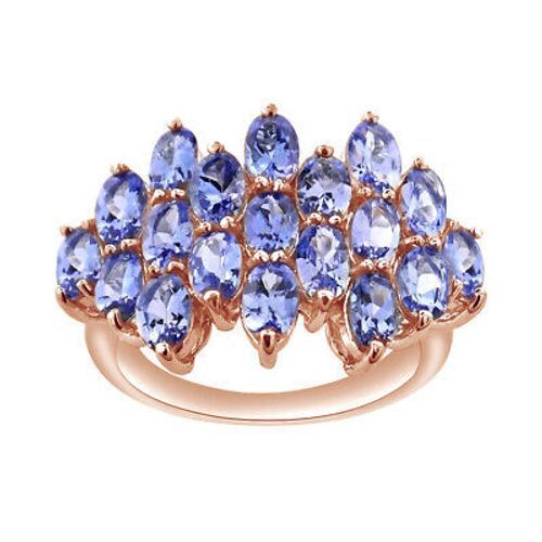 Cluster Wedding Band Ring Oval Tanzanite Birthstone 18K Rose Gold Plated-image