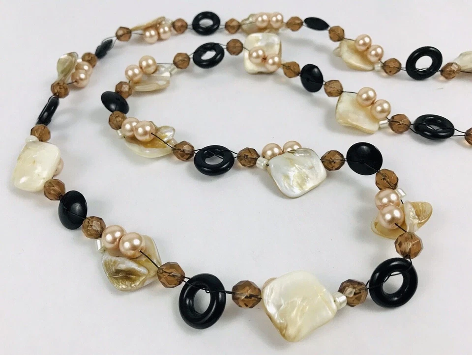 Collar largo de 35" Cookie Lee concha de abulón imitación perlas y cuentas de cristal Foto 2 de 4