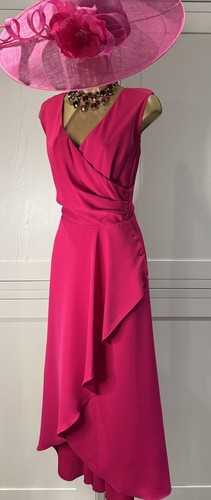 Phase Eight UK 20 Fuchsia Pink Crepe Mock Wrap Midi Sleeveless Occasion Dress - Picture 14 of 23