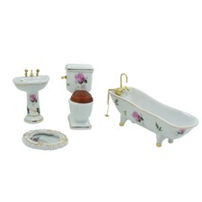 Doll house Miniature Furniture Ceramic Bathroom Toilet Washbowl Bathtub Mirror