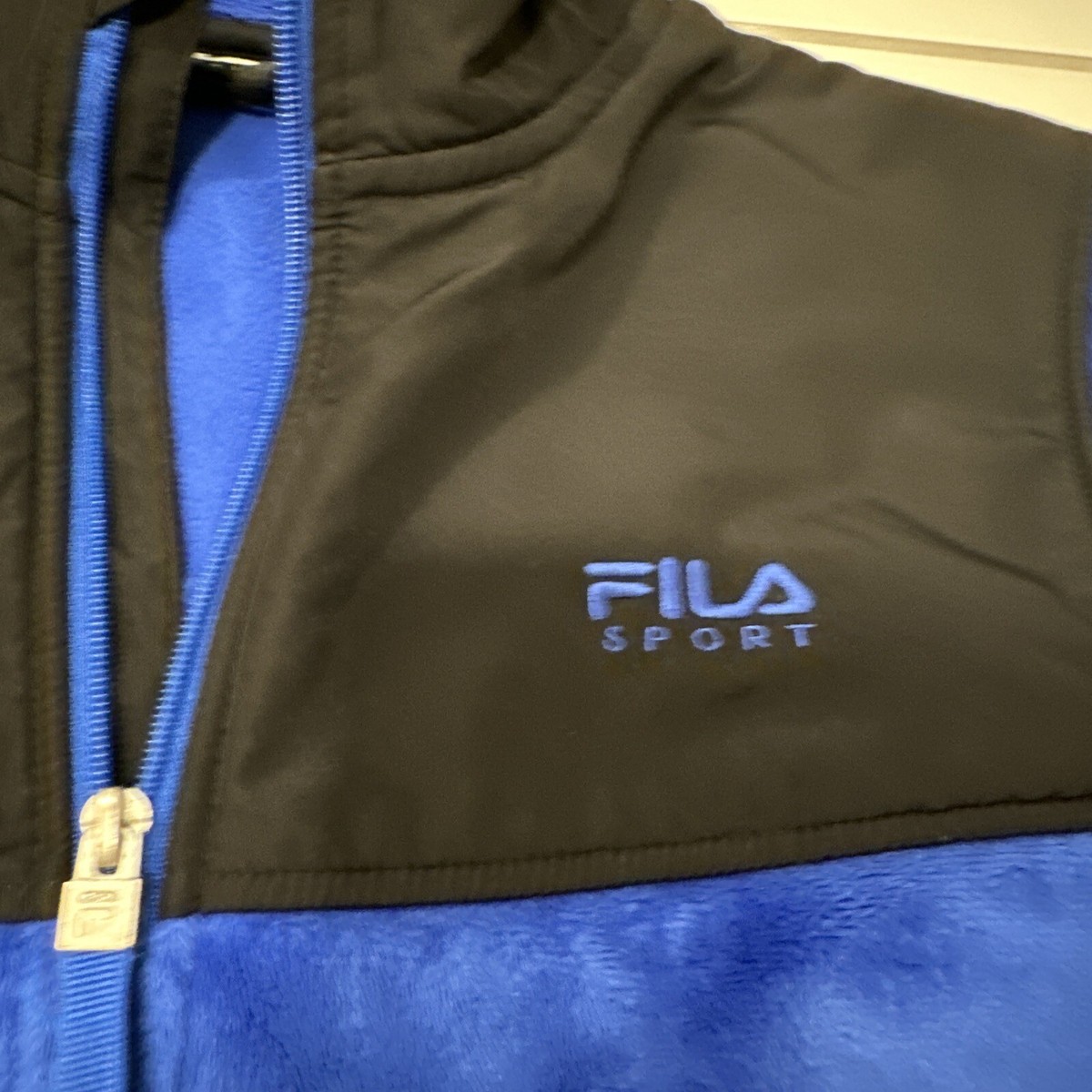 FILA Sport Fleece Zip Up Jacket Vibrant blue/black Size Large GC