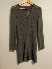 BCBGMAXAZRIA Womens Cardigan Medium Gray Crochet Stretch Duster Grunge Y2K