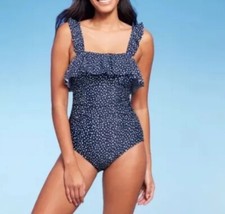 Women  s Kona Sol Ruffled One-piece Swimsuit Blue Polka Dot L Retail 40