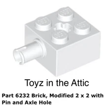 Lego 1x 6232 White Brick, Modified 2 x 2 with Pin and Axle Hole 10497
