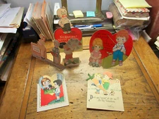Vintage Valentine Cards Lot Of 6 Die cuts  (4) Stand Up Skeezix type Character