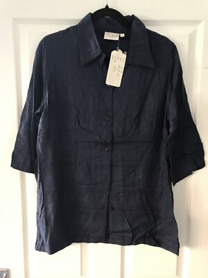 Women's Size S Adini Rayon Blouse Navy Button Through