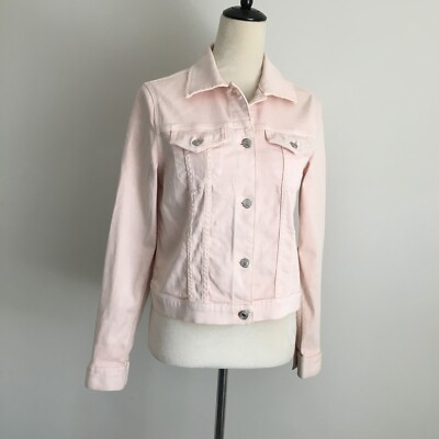 MICHAEL KORS Peach Pink Logo Hardware Stretch Denim Jacket