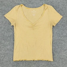 American Eagle Shirt Women's Small Orange Striped AEO T V-Neck Short Sleeve Top