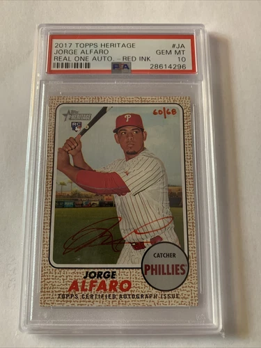 JORGE ALFARO 2017 Topps Heritage Real One Red Auto /68 Rookie PSA 10  Nationals