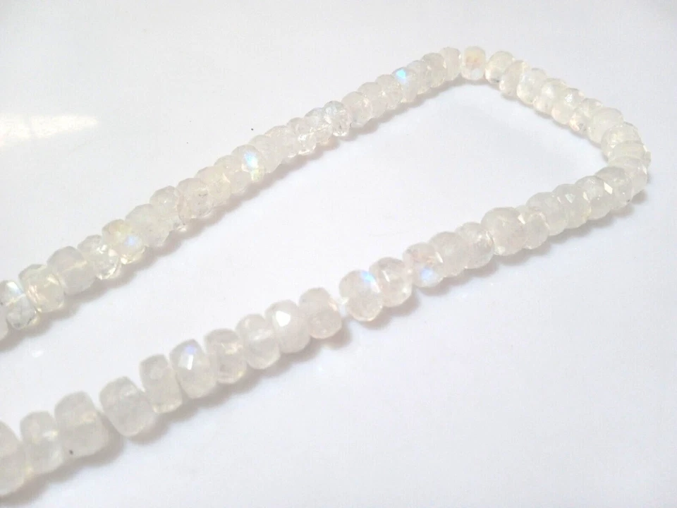 PIEDRA LUNAR ARCO IRIS RONDELLE NATURAL 6-7 MM CUENTAS DE PIEDRAS PRECIOSAS SUELTAS FACETADAS 10" PULGADAS Foto 2 de 4