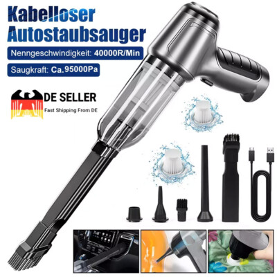 3 in 1 Mini Handstaubsauger 95000Pa Kabelloser Autostaubsauger Nass&Trocken Akku