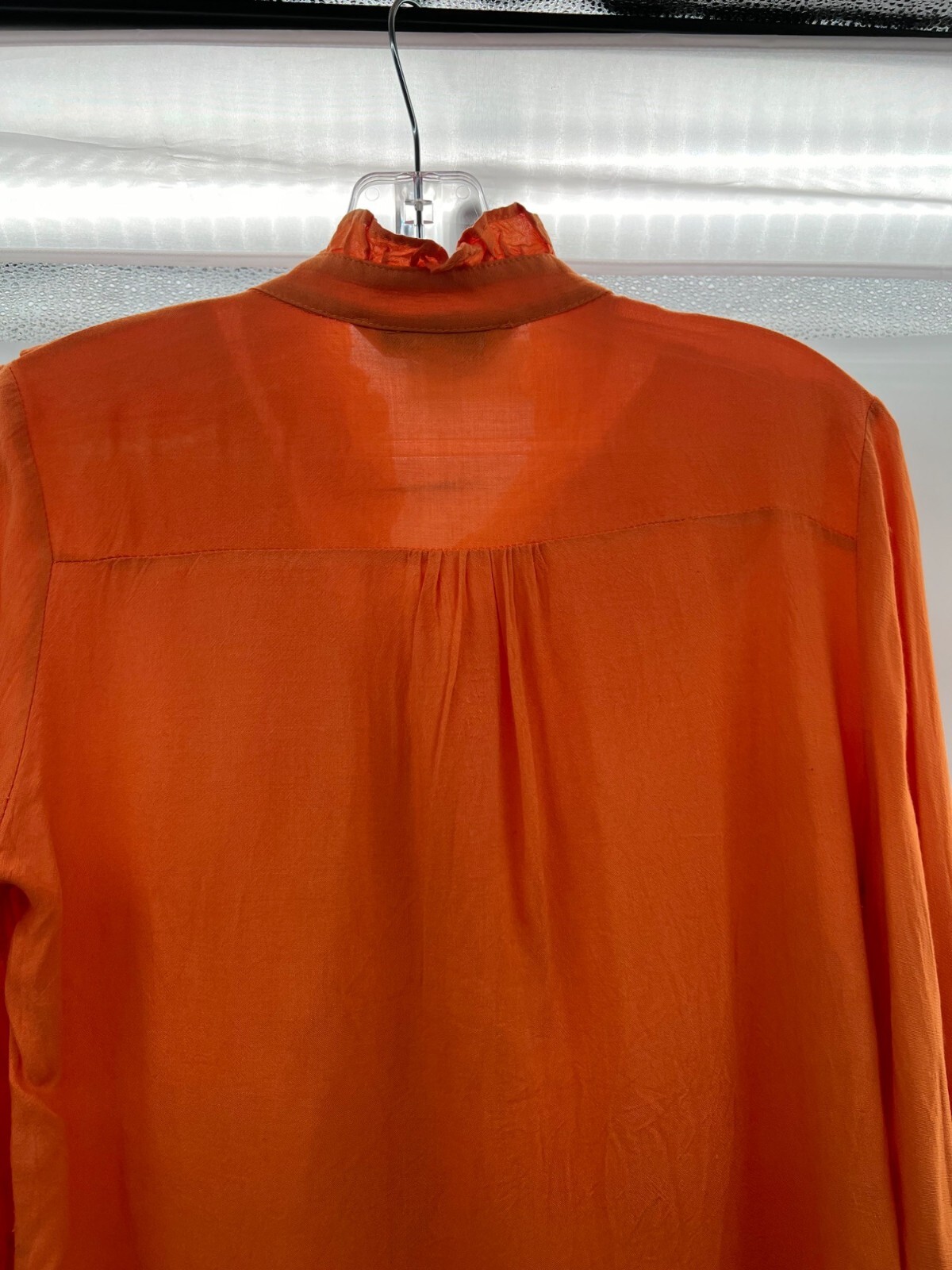 Davi & Dani Women's Button Up Ruffle 3/4 Sleeve Top Orange Size Medium