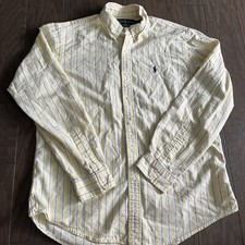 Ralph Lauren Polo Mens Custom Fit Button-Down Shirt Yellow Striped Pony Large L
