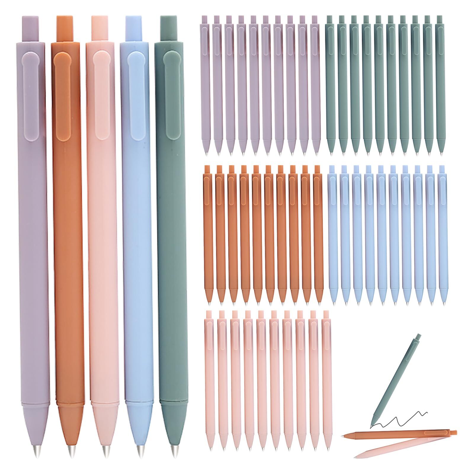 50 Pcs Black Ink Pens 0.5mm Fine Point Gel Pens Cute macaron color Pen Retrac...