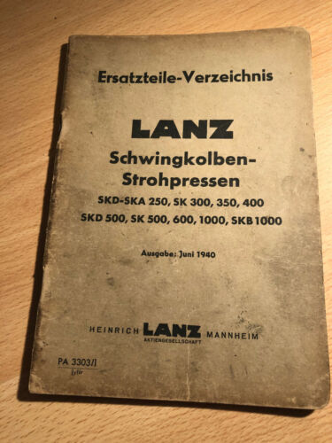 LANZ, Schwingkolben Strohpressen 250 - 1000 Ersatzteilliste, Original von 1940 ! - Bild 1 von 2