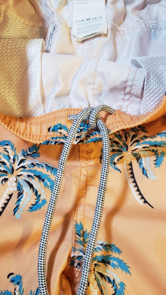 Rip Curl LayDays Swim Trunks Size Medium Elastic Waistband Orange Palm Trees - Image 4 of 4