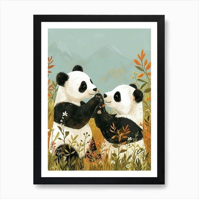 Riesenpanda zwei Bären spielen Toget gerahmtes Wandbild Poster Leinwanddruck Bild