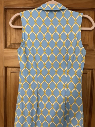 J.McLaughlin Sz X Small Blue Bamboo Lattice Print Cotton Twill Shift Dress Cotto - Picture 5 of 9
