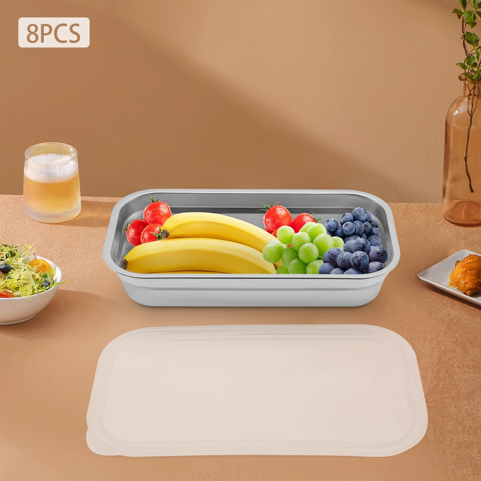 Set of 8 Stainless Steel 3L Bowls- Food Storage Containers Set With Lids