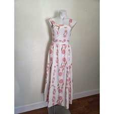 SHEIN Women Pink Floral Tiered Maxi Dress Square Neck Tie Back Size Medium 6