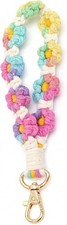 Boho Macrame Cute Keychain Wristlet Handmade Flower Wrist Lanyard for Keys Weave