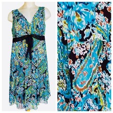 CONNECTED Midi Dress Womens Plus Size 22W Green Paisley V-neck Sleeveless