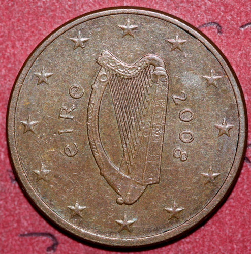 Ireland 2008 5 Eurocents Irish Harp- Foreign Coin 21.3mm