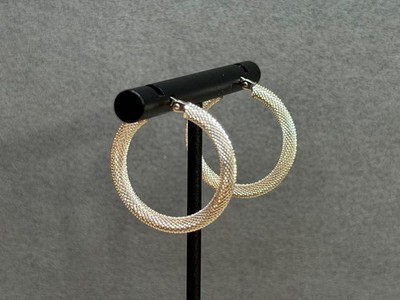 OTC ITALY signierte 18K Weißgold strukturierte Mesh Diamantschliff 3mm Creolen 2,4g