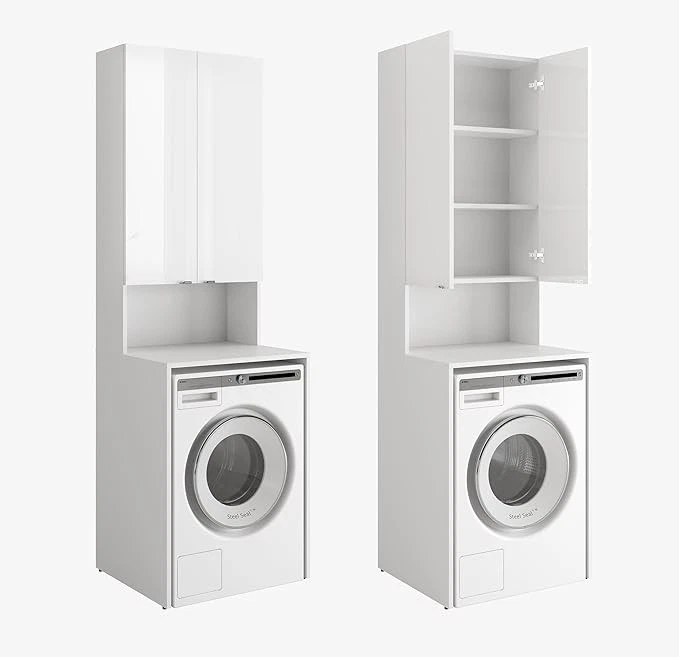Waschmaschinenschrank Hochschrank Badschrank 120cm 210cm Weiß Sonoma Anthrazit - Bild 2 von 4