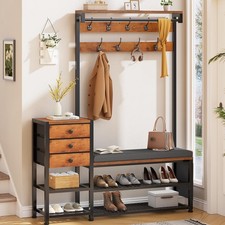 Coat Rack Hall Tree with Bench and Shoe Storage 7-in-1 Entryway Bench