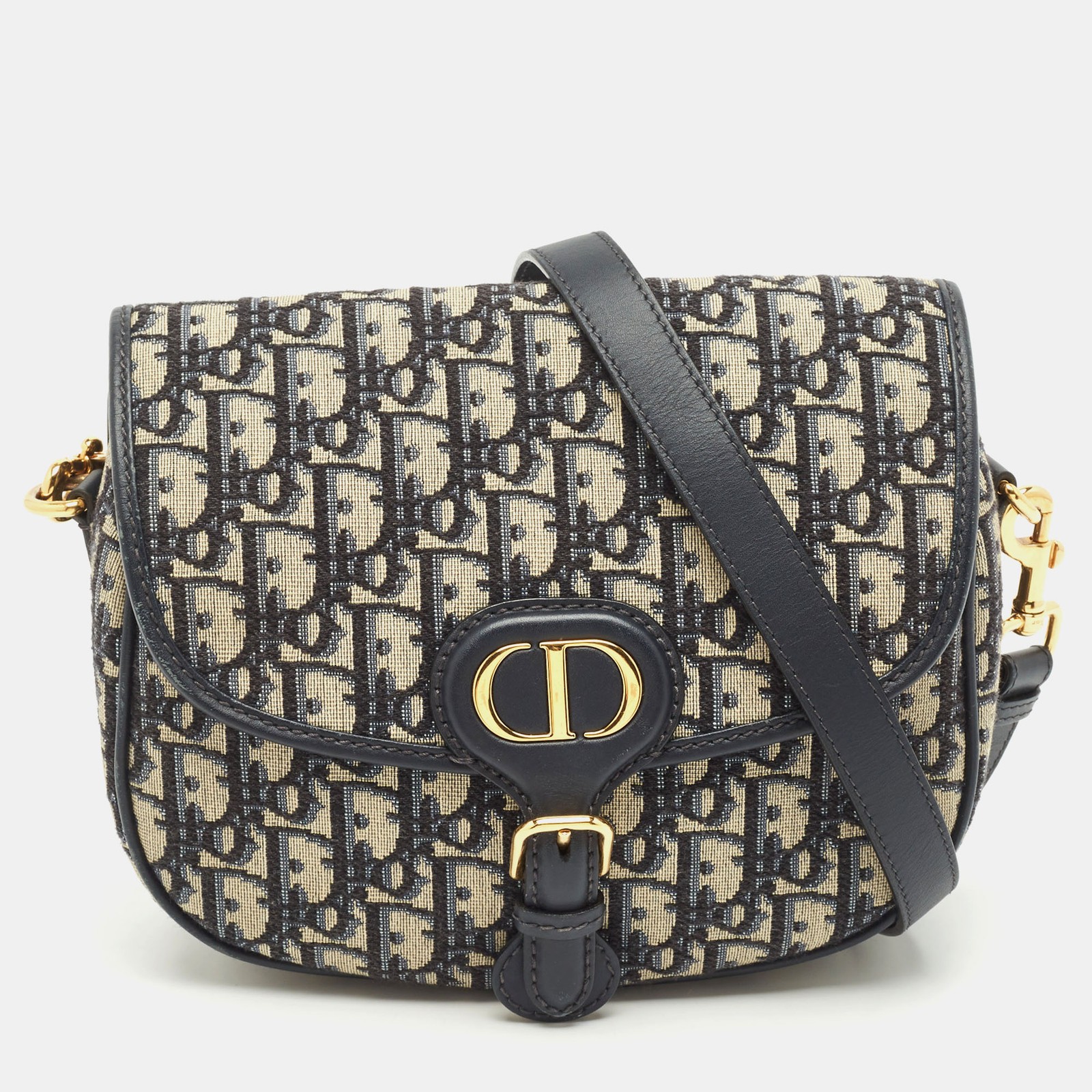 Dior Navy Blue Oblique Canvas Bobby Medium Shoulder Bag