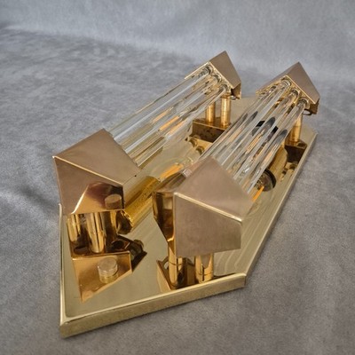 Vintage 1980s Honsel Wall Sconce Gold Glass Rods 2x E14 German Lamp